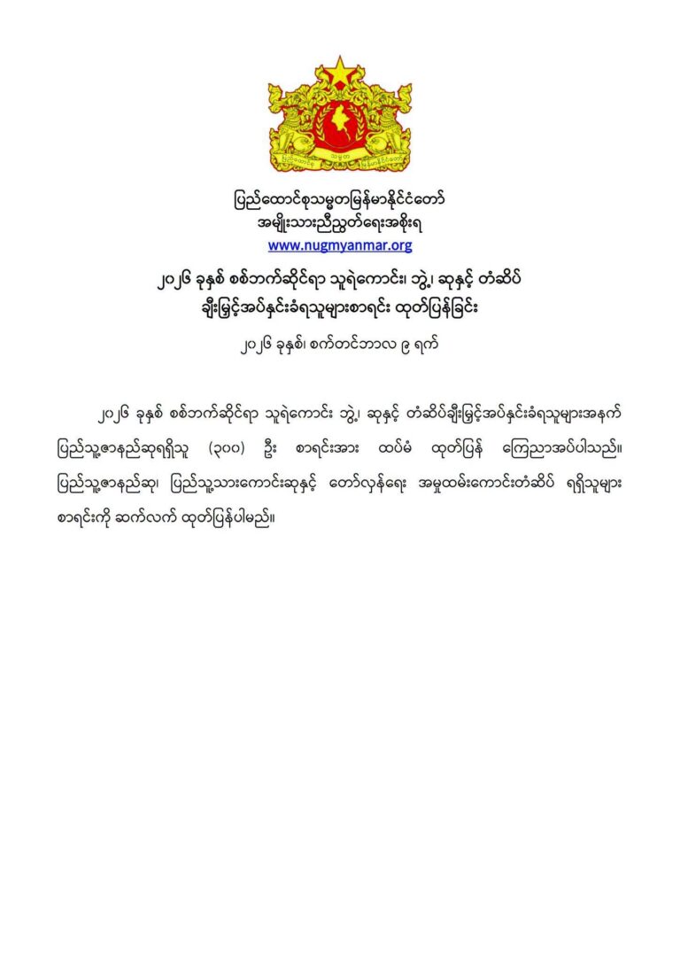 ၂၀၂၆ ခုနှစ် စစ်ဘက်ဆိုင်ရာ သူရဲကောင်း၊ ဘွဲ့၊ ဆုနှင့် တံဆိပ် ချီးမြှင့်အပ်နှင်းခံရသူများ စာရင်း ထုတ်ပြန်ခြင်း
